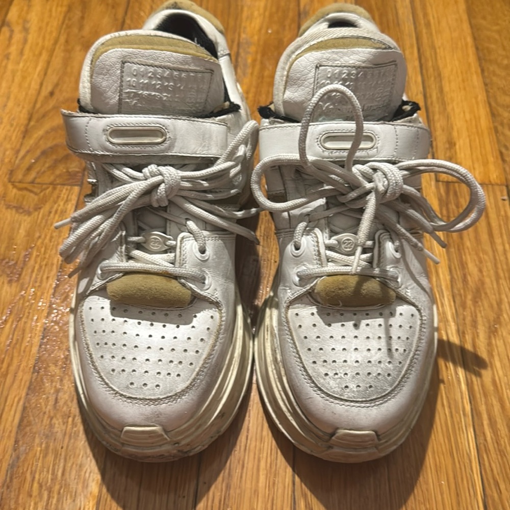 Maison Margiela Retro Fit Decortique Distressed White Platform Sneaker Size 39